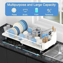 ROTTOGOON Expandable Dish Drying Rack,Multifunctional Adjustable Dish Drainer with Swivel Spout and Anti-Rust Dish Rack with Removable Cutlery & Cup Holders for Kitchen Counter,White by CozyNest Decor