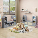 Vabches Toy Storage Organizer for Kids Bookshelf with Reading Nook, Multifunctional Bookcase with 7 Storage Cubbies, 2 Movable Drawers and Seat Cushion for Keeping Kids' Toys Books Organized, Grey by CozyNest Decor