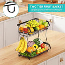 2 Tier Fruit Basket with 2 Banana Hangers, Detachable Countertop Fruit Bowls for Kitchen Counter, Metal Wire Fruit Vegetable Storage Holder Stand with Wooden Handles for Bread, Snacks, Veggies by CozyNest Decor