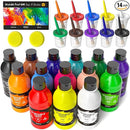 Nicpro 14 Colors Large Washable Paint for Kids 8.45oz/250ml, Non Toxic Children Tempera Finger Paints with Paint Brushes, Cups and Sponge for Art, Poster, School, Classroom, Craft DIY, Children by TinyTreasures Baby Boutique