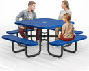 Metal Picnic Tables for Outdoors with Umbrella Hole - Coated Steel Heavy Duty Commercial Grade Table with Adjustable Seats (Blue, 46 in, Square, Punched Steel) by GreenHaven Gardens
