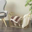 Deco 79 Metal Geometric Decorative and Functional Storage Basket Wire Grid Basket Organizer with Curved Edges Ring Handles, Basket for Storage 30" x 20" x 20", Gold by GreenHaven Gardens