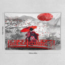 Japanese Red Geisha Tapestry Asian Cherry Blossom Red Sun Traditional Kimono Folk Tapestries Home Decor for Living Room Bedroom Apartment Farmhouse Dorm 60"x40" by CozyNest Decor