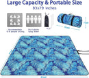 PY SUPER MODE Picnic Blankets Extra Large, Waterproof Foldable Outdoor Beach Blanket Oversized 83x79” Sandproof, 3-Layer Picnic Mat for Camping, Hiking, Travel, Park, Concerts(Blue Leaves) by TinyTreasures Baby Boutique
