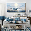 amatop Oversized Framed Coastal Wall Art for Living Room Blue Boat Moon Sea Picture Landscape Canvas Print Calming Night Ocean Lake Scene Large Artwork Nautical Bedroom Office Wall Decor 58x29 In by CozyNest Decor