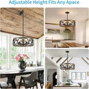 XINGQI 21.7'' Modern Chandelier, Farmhouse Drum Chandeliers for Dining Room Living Room Bedroom 5-Light Pendant Lighting Round Black Metal Antique Wood Grain Finish Adjustable by CozyNest Decor