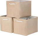 Bidtakay Fabric Storage Baskets for Shelves 3 Pack Large Storage Bins for Organizing Linen Collapsible Organizer for Closet-Flaxen by TinyTreasures Baby Boutique