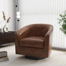 Swivel Barrel Accent Chair, Modern Round Faux Leather Arm Chair for Living Room, Bedroom, Comfy Club Reading Chairs for Adults(Faux Leather, Coffee, Set of 1) by CozyNest Decor