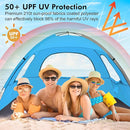 WhiteFang Beach Tent Anti-UV Portable Sun Shade Shelter for 3/4/6/8 Person, Extendable Floor with 3 Ventilating Mesh Windows Plus Carrying Bag, Stakes and Guy Lines by TinyTreasures Baby Boutique
