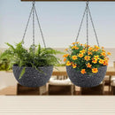 12 inch Large Hanging Planters for Indoor Outdoor Plants, 2 Pack Hanging Flower Pots with Drainage Holes and Chain for Garden Porch, Plastic Hanging Baskets for House Plants, Speckled Black by CozyNest Decor