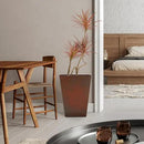 Worth Garden Large Metal Glazed Floor Planter Set of 2-14" Dia x 18" H - Luxurious Glossy Finish Red Tall Square Tapered Steel Plant Pots, Decor Flower Pot Indoor & Outdoor, Drainage Hole by CozyNest Decor