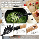 QMVESS Silicone Cooking Utensils Set, Kitchen Utensils Set 7 Pcs with Long Wooden Handle, Food Grade and Heat Resistant Large Silicone Spatula Set for Nonstick Cookware, BPA Free（Black） by CozyNest Decor