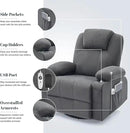 Oversized Swivel Rocker Recliner Chair with Heat and Massage, 360 Degree Swivel Rocking Single Sofa with Cup Holders and USB Port, Big Large Recliner Chair for Living Room (Fabric, Darkgrey) by CozyNest Decor