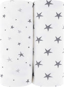 Ely’s & Co. Patent Pending Waterproof Changing Pad Cover|Cradle Sheet 2-Pack Set for Baby Boy - 100% Cotton, Jersey Knit Cotton Sheets with Waterproof Lining — Grey Stars by TinyTreasures Baby Boutique