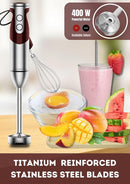 MegaWise Pro Titanium Reinforced 3-in-1 Immersion Corded Hand Blender, Powerful MOTOR with 80% Sharper Blades, 12-Speed Corded Blender, IncludingWhisk and Milk Frother (3-in 1 Red) by TinyTreasures Baby Boutique