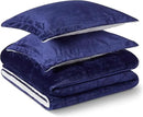 Amazon Basics Reversible Sherpa Comforter Set with Pillow Sham, Navy, Queen/Full by CozyNest Decor
