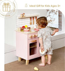 Pink Wooden Play Kitchen with Realistic Features & Accessories, Pretend Cooking Toy for Kids 3+, Ideal Gift for Toddler Boy and Girls by TinyTreasures Baby Boutique
