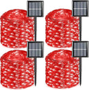 QITONG 4 Pack Red Solar Fairy Lights, Each 33ft 100 LED String Light Outdoor Waterproof, 8 Modes Silver Wire Red Outdoor Lights by GreenHaven Gardens