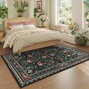 5x7 Washable Rug Vintage Floral Botanical Area Rug Non Slip Low Pile Large Rugs for Living Room, Bedroom, Farmhouse, Dining Room, Kids Playroom, Black by TinyTreasures Baby Boutique