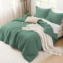 Litanika Comforters Queen Size Haze Green, 3 Pieces Lightweight Solid Bedding Set & Collections, All Season Fluffy Bed Set (90x90 Inches Comforter & 2 Pillowcases) by CozyNest Decor