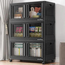 300Qt Stackable Storage Bins with Lids, 75Gal Closet Organizers and Storage Drawer, Plastic Collapsible Storage Bins with Doors, Heavy Duty Store Box Cabinet for Home Kitchen, 3Pack Black by CozyNest Decor
