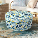 Inflatable Ottoman Stool D21 xH9 for Outdoor/Indoor Use, Water Repellent Patio Foot Rest Stool with Portable Handle,Round Pouf Ottoman Suitable for Garden,Deck and Camping - Leaves Multi by CozyNest Decor