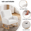 Rocking Chair Nursery, Sherpa Nursing Rocking Chairs, Upholstered Nursery Glider Rocker Wingback Morden Rocking Chair with Lumbar Pillow for Mom Nursery, Living Room, Bedroom, Teddy White by TinyTreasures Baby Boutique
