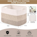 Storage Baskets for Organizing Shelves, Woven Cotton Rope Bins for Baby Nursery Organization, Book Toy Towel Organizer, 15"x11"x9.5", 3 Packs, Gradient Brown by TinyTreasures Baby Boutique