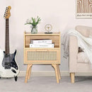 Lerliuo Rattan Nightstands Set of 2, Boho Side Table with Drawer Open Shelf, Cane Accent Bedside End Table with Solid Wood Legs for Bedroom, Dorm and Small Spaces (Natural) by CozyNest Decor
