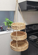 Generic HANFRUBASK - Hanging Fruit Basket Set of 3, Woven Water Hyacinth, Round, Beige, Rustic, Kitchen Storage & Organization by CozyNest Decor