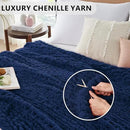 L'AGRATY Chunky Knit Throw: 72''x84'' Chenille Blanket for Bed Couch - Handmade Thick Big Cable Knit - Large Crochet Throw for Home Decor (Navy Blue) by CozyNest Decor