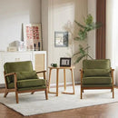 Karl home Accent Chair Wide Armrest Mid-Century Lounge Chair Linen Fabric Armchair with Lumbar Pillow & Solid Wood Frame for Living Room, Bedroom, Balcony, Green by CozyNest Decor