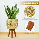 Harvest Land Plant Pots with Stand, Set of 2 Large Modern Planters Metal Tall Handmade Flower Pots with Drainage Holes Indoor Outdoor,Gold by CozyNest Decor