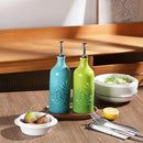 Sweejar Ceramic Olive Oil Dispenser Bottle, 20 Oz Relief Opaque Oil Cruet Protects To Reduce Oxidation, Suitable for Storage, Vinegar, Soy Sauce,Liquids,Set of 2 (Gradient Blue Gradient Green) by CozyNest Decor