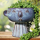 Planter, Ceramic Cute Face Flower Pot Head, Indoor Outdoor, Drainage Hole, 7x5x6 inches, Light Blue by GreenHaven Gardens