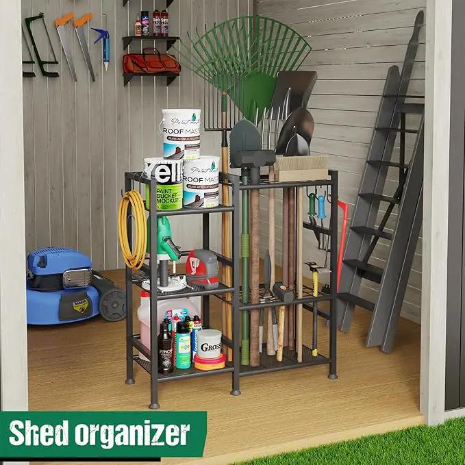 keomaisyto Garden Tool Organizer for Garage Organization, 3 Tier Yard Tool Storage Rack with 35 Long-Handled Tool Slots, Heavy Duty Garden Tool Holder with Large Hooks for Shed, Yard, Garage, photo 7 of 7