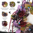 GarveeHome 18 Inch Halloween Wreath, Halloween Garland with Artificial Roses & Spiders, Indoor Outdoor Holiday Accent Decoration for Front Door Porch Wall Home Party Window, Red & Purple by CozyNest Decor