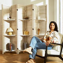Partition Room Dividers, Folding Wood Privacy Screen with Three Display Shelves Suitable for Home Office, Study, Art Display - 6 Panel, 67 * 77inch (White) by CozyNest Decor