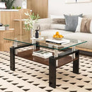 Tempered Glass Coffee Table Rectangle Living Room Center Table, with 39" Clear Top and Brown MDF Layer Black Metal Leg, for Small Space Apartment, Transparent+Brown by CozyNest Decor