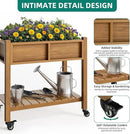 YITAHOME Raised Garden Bed, HIPS Poly Wood Elevated Planter Box with Shelf & Wheels for Mobility, Small Flower Box Stand for Patio Balcony Garden Backyard, Teak by GreenHaven Gardens