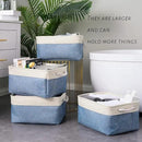 TcaFmac Storage Basket for Organizing - Large 4 Pack Fabric Storage Bins Baskets for Shelves with Ropes, Foldable Storage Cubes for Closet Cloth Toy (White & Blue16x12x8 inch) by CozyNest Decor