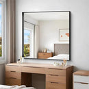 Black Bathroom Mirror, 42x42 Inch Rectangular Framed Mirror, Large Wall Mounted Bathroom Vanity Mirror Over Sink for Bedroom,Restroom, Living Room, Hangs Vertically or Horizontally by CozyNest Decor