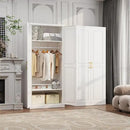 71" Metal Armoire Wardrobe Closet with 2 Doors, Tall Wardrobe Cabinet with Hanging Rod and Adjustable Shelves, White Clothing Storage Cabinets for Bedroom, Laundry Room, Home Office by CozyNest Decor