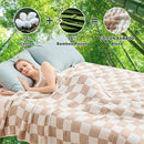 EMME Checkered Throw Blanket Cooling Cotton Blanket for Couch Soft Muslin Blankets 50"x60" Lightweight Breathable Cooling Soft All Season Gauze, Light Tan by CozyNest Decor