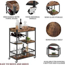 Bar Cart with Basket 3 Tiers Home Rolling Wine Rack with Wheels Mobile Kitchen Industrial Vintage Style Wood Metal Serving Trolley Serving Cart,Glass Holder Bar Cabinet by CozyNest Decor