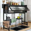 Dish Drying Rack, 3-Tier Over Sink Dish Drying Rack, 33.5" Over Sink Dish Rack for Small Kitchen, Space-Saving Dish Rack with Cover, Baskets, Utensil, Large Sink Storage Organizer Black by CozyNest Decor