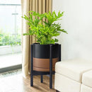 D'vine Dev Ceramic Planter with Ebony Stand - 10 Inch Modern Round Flower Pot with Wood Planter Holder, Black/Speckled Tan, 55-B-L-7 by CozyNest Decor