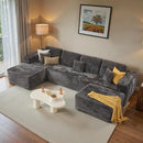 ovios Sectional Cloud Couch for Living Room, Modular Floor Sofa with Plush Corduroy, No Assembly Required, Big Comfy Couches Set with Fluffy Memory Foam, Stupendous U Shaped Sofas with Chaise, Black by CozyNest Decor