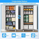 71" H×32" W×16" D Garage Storage Cabinet with Wheels & Pegboard, Locking Metal Storage Cabinet with Doors and 5 Adjustable Shelves & & 4 Hooks for Garage Warehouse Home Office, White and Gray by GreenHaven Gardens