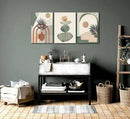 3 Pcs Mid Century Modern Boho Abstract Canvas Wall Art Neutral Green Bohemia Sun and Plant Pictures Wall Decor Posters Print Artwork for Living Room Bedroom Bathroom Office Home Decoration by CozyNest Decor